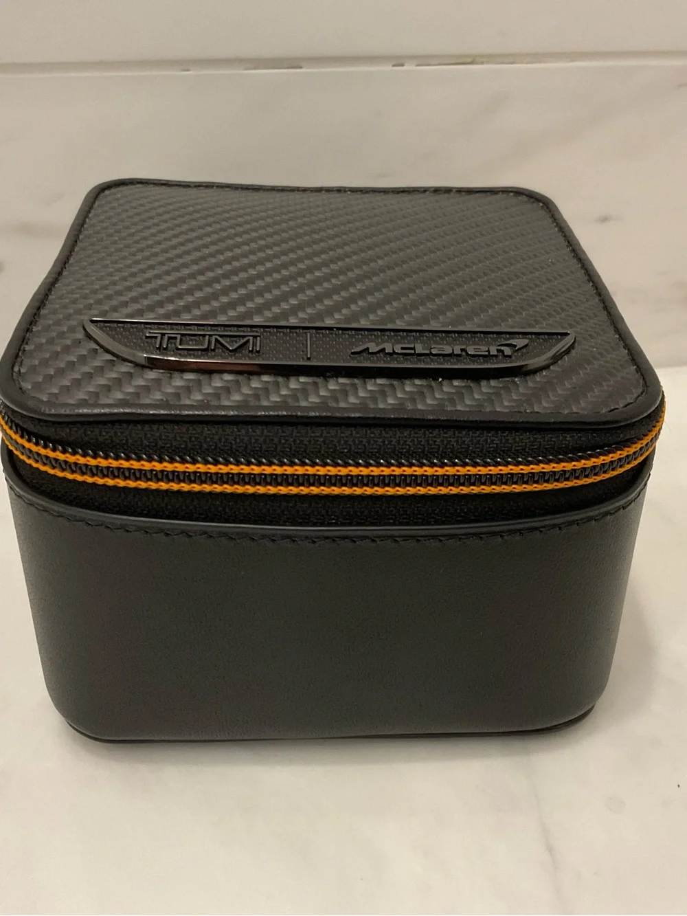 NEW Tumi McLaren 4” Leather Zip Around Watch Jewelry Case Box BLACK CARBON FIBER